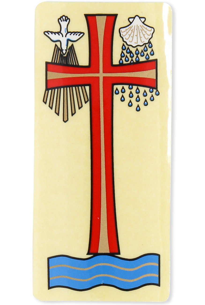 Sticker Holy Baptism Red Cross with Dove and Shell