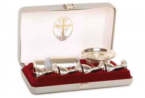 Portable Communion Deluxe 4 Cup Set Grey Leather-Like Case