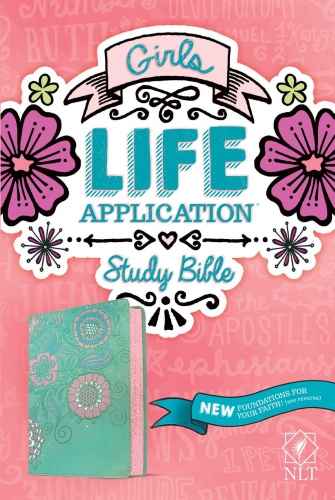 NLT Girls Life Application Study Bible, Teal/Pink Flowers