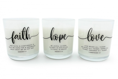 Faith, Hope, Love Candles, Set of 3 Medium