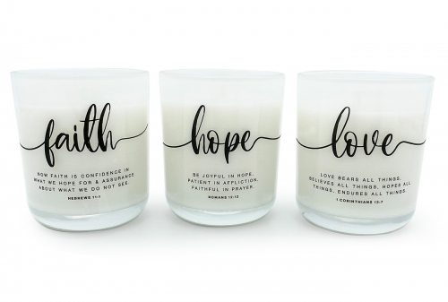 Faith, Hope, Love Candles, Set of 3 Medium