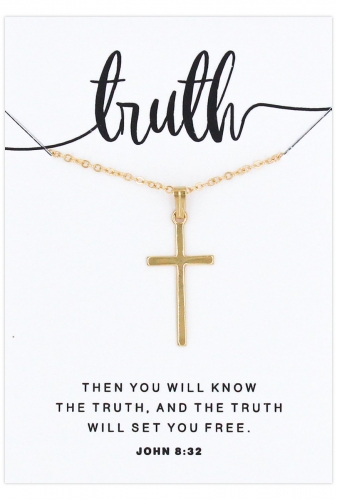 TRUTH Flat Cross Necklace, Gold - John 8:32