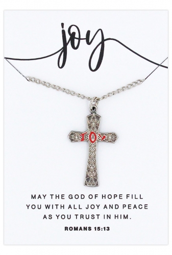 JOY Large Decorated Cross, Silver - Romans 15:13