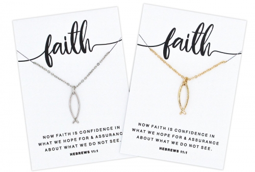 FAITH Christian Fish Necklace, Gold - Hebrews 11:1
