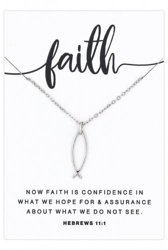 FAITH Christian Fish Necklace, Silver - Hebrews 11:1
